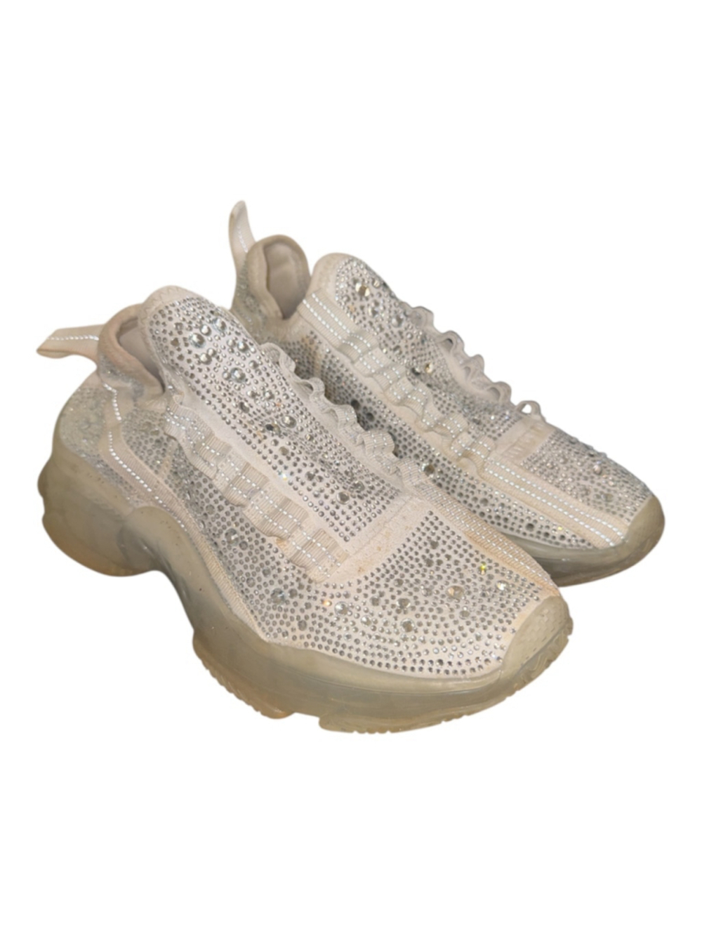 Steve Madden Women’s 5 Rhinestone Crystal Chunky Sneakers White Bling Shoes